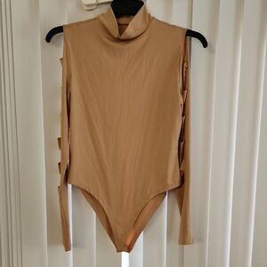 SHEIN Tan Cutout Sleeve Bodysuit